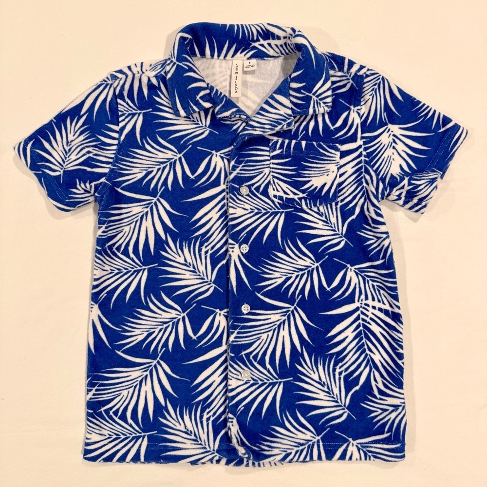 Janie and Jack Terry Cabana Shirt Boys 6 Palm Print Button Front Vacation Beach